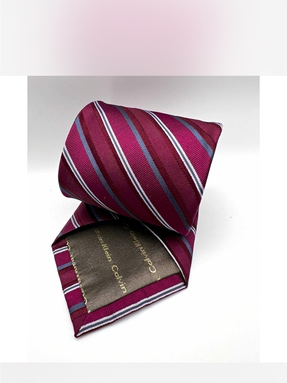 Calvin Klein Striped Burgandy, Gray, White Silk Tie